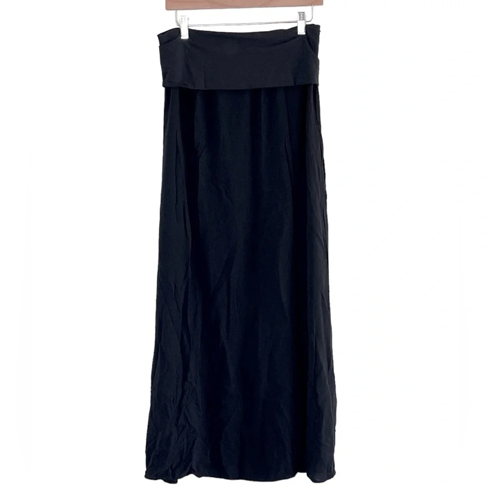 Splendid | Rayon fold over black maxi skirt size medium - Picture 2 of 12